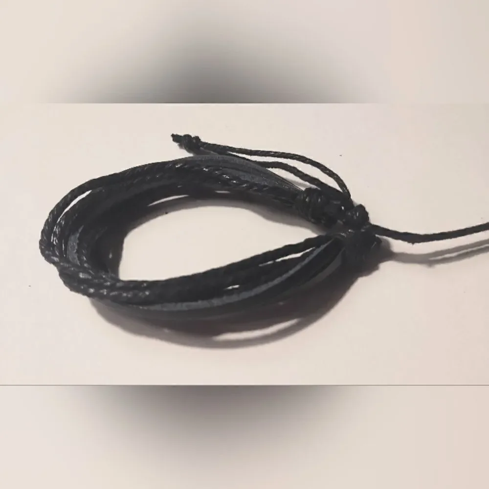 Men's bracelet leather‎ layered black new d84